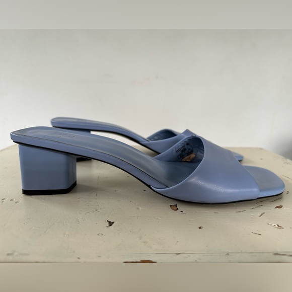 Zara Powder Blue Leather Block Heel Square Open Toe Sandals Size 11 US 42 EU - Picture 6 of 9